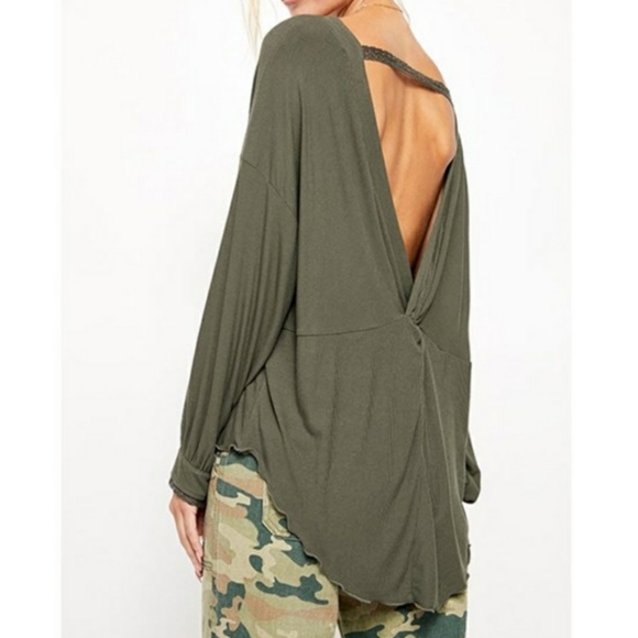 Free People Shimmy Shake Top Open Back Army Green Size Small - Picture 1 of 5